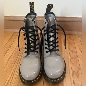 Women’s gray size 6 women’s Dr Marten combat boots, never worn, NEW